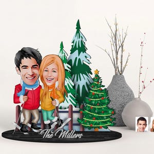 Personalisierte 3-Tier-Familienfigur aus Holz, 3-D, benutzerdefiniertes Cartoon-Noel-Porträt, Holzkunst, Weihnachtsgeschenk, Valentinstagsgeschenk