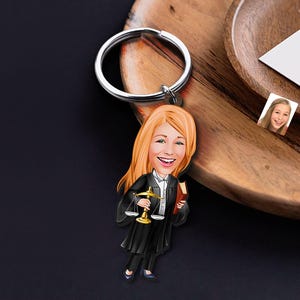 Keychain with Personalized Lawyer Caricature, Gift for Her, Custom Cosbaby Keychain, Girlfriend Gift, Cartoon Portrait, Attorney Bobblehead