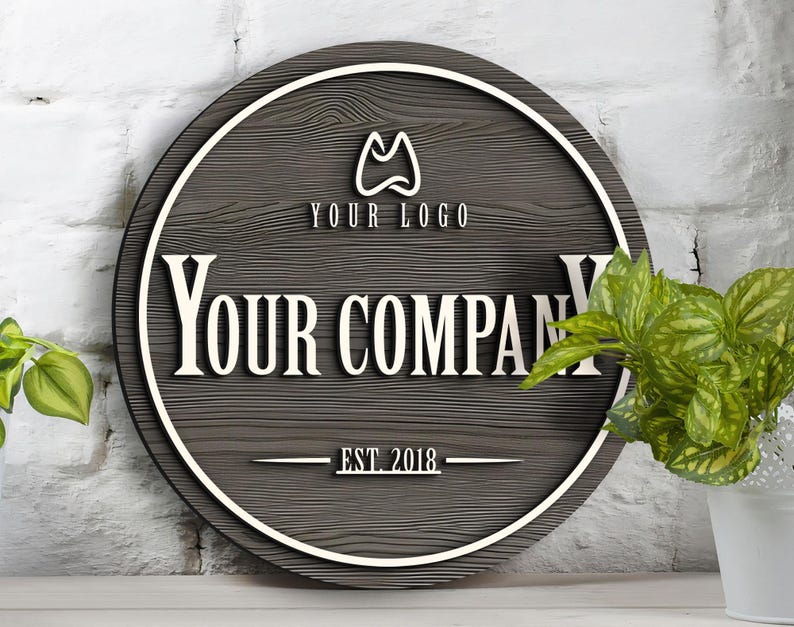Personalized Wooden Logo Sign, Wooden Round Sign, Custom Wood Office Sign, Business Commerical Signage, Shop Logo Sign, Laser Cut Logo Sign image 8