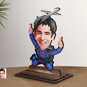 Gepersonaliseerde 3D houten cartoon parachute beeldje trinket, kerstcadeau, aangepaste cartoon parachutist portret, verjaardagscadeau, cadeau voor hem