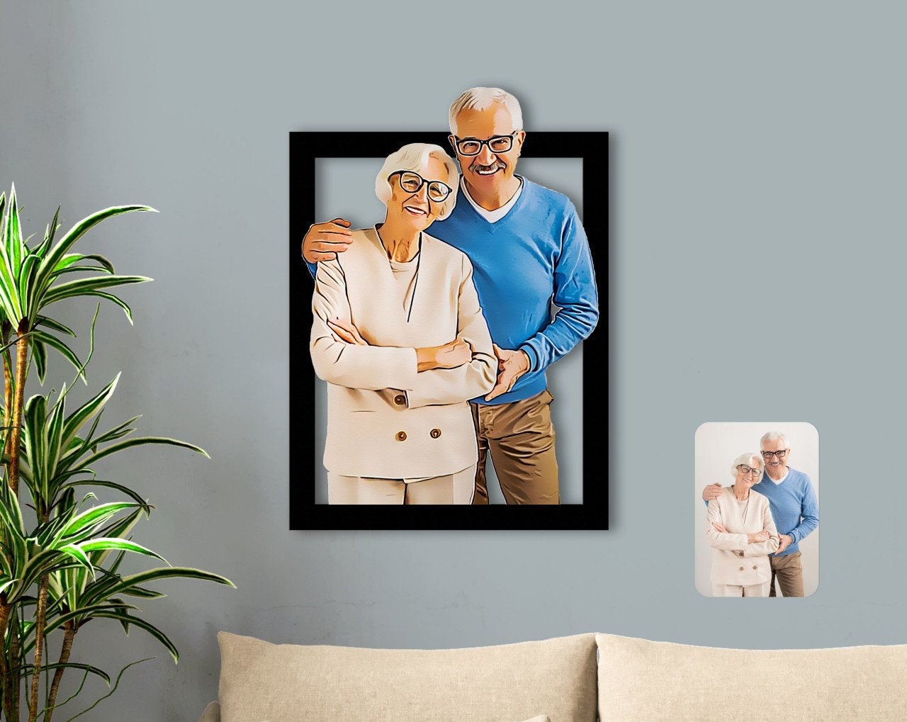 Personalized Cartoon Couple Wooden Wall Art Custom Etsy