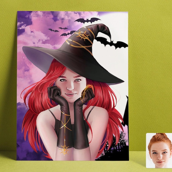 Customized Cartoon Halloween Witch, Custom Halloween Figure, Personalized Halloween Gift, Best Gift for Halloween, Digital Printable Cartoon