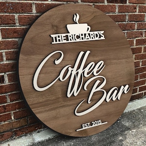 Personalized Coffee Bar, Coffee Shop Sign, Round Wooden Sign, Custom Wood Sign, Home Bar Sign, Pub, Bar, Rustic Home Decor, Coffee Sign