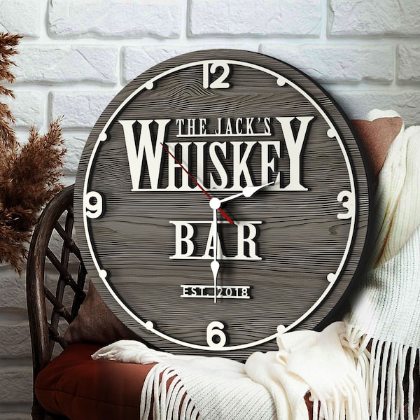 Personalized Whiskey Bar Sign, 3D Wooden Wall Clock, Custom Wood Sign, Home Bar Sign, Rustic Home Decor, Pub, Bar, Pub Shed, Basement Bar