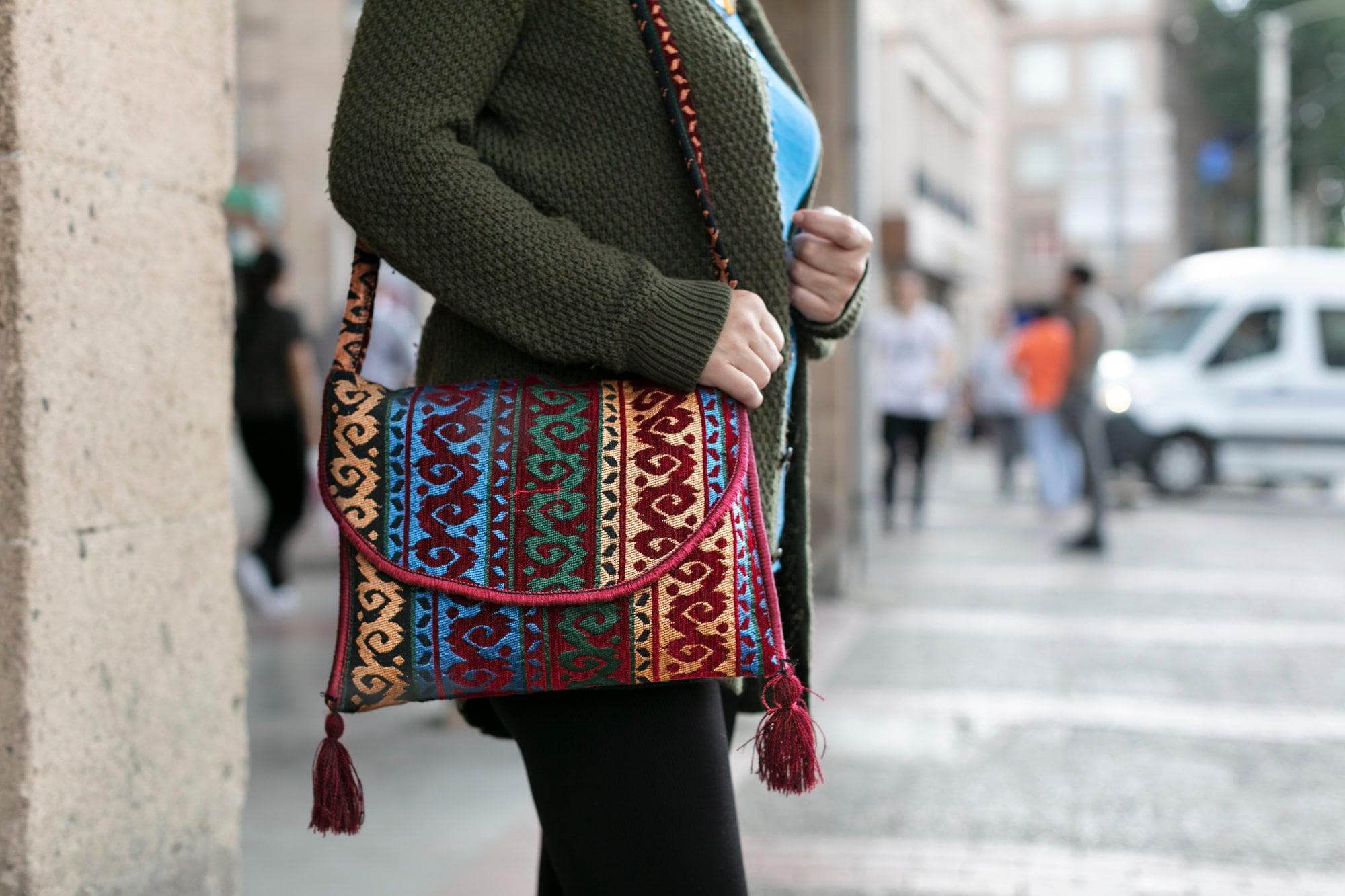 Sac Pochette Kilim Turc En Laine - Multicolore, Fermeture à Poussoir, Fait Main, Vintage, Taille Petit - Neuf Sans étiquette