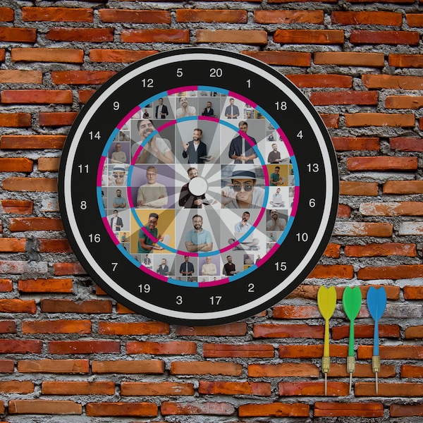 Personalisierte 10 Fotos Unterhaltung 16 Zoll (40cm) Dart Spiel Set Dekoratives Geschenk für Freund Geburtstag Personalisierte Dart Brett Geschenk