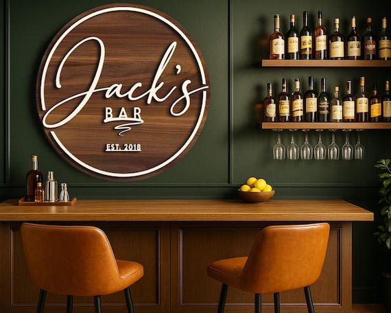 Personalized 3D Embossed Wooden Bar Sign, Round Wooden Sign, Custom Wood Sign, Home Bar Sign, Cabin, Man Cave, Pub, Bar Decor, Basement Bar