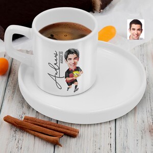 Personalized Espresso Cup with Football Cartoon Drawing, Christmas Gift, Custom Caricature Portrait, Turkish Coffee Cup, Coffee Lovers Gift