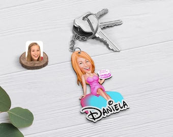 Personalized Birthday / Biker / Princess / Weightlifter / Agent / Chef / Director Cartoon Wooden Keychain