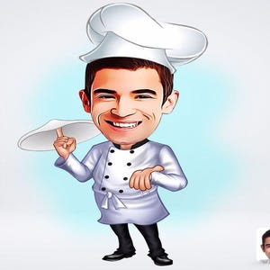 Personalized Male Pizza Chef Drawing / Male Pizza Chef Cartoon Drawing / Male Pizza Chef Drawing