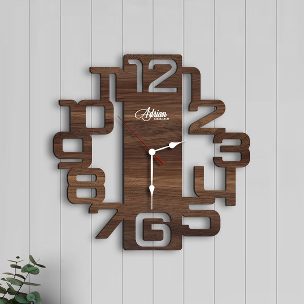 Personalized Wooden Oversized Modern Wall Clock, Christmas Gift, Custom Large Clock, Modern Home Decor, Rustic Wall Art, Housewarming Gift