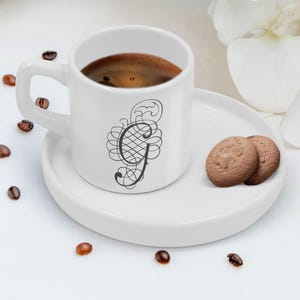 Ensemble personnalisé de lettres de calligraphie expresso/tasse à café turque, tasse à expresso personnalisée, cadeau de pendaison de crémaillère, cadeau d'anniversaire pour les amateurs de café