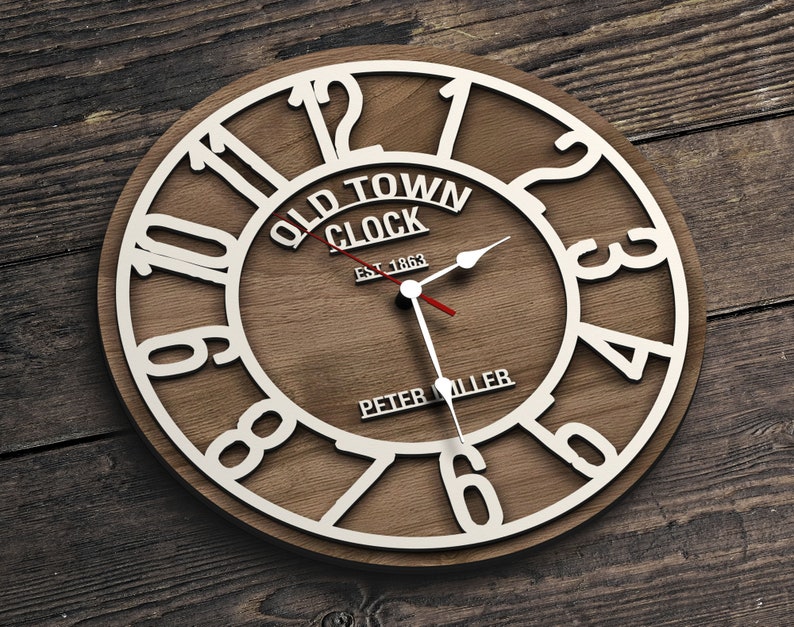 Personalized 3D Wooden Oversized Wall Clock, Custom Large Wall Clock, Old Town Wall Clock, Home Decor, Minimalist Decor, Wedding Gift, Wall Decor, Wooden Wall Clock, engagement gift, Clock, Watch, christmas gift, anniversary gift, housewarming gift