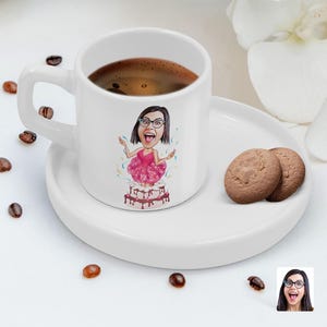 Personalized Caricature Espresso / Turkish Coffee Cup Set, Custom Cartoon Espresso Cup, Coffee Lovers Birthday Gift, Anniversary Gift