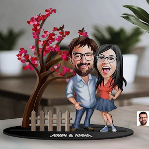 Personalizado feito à mão 3D cartoonizado madeira amante casal estatueta bugiganga, desenho animado personalizado amante retrato, arte em madeira, presente de dia dos namorados