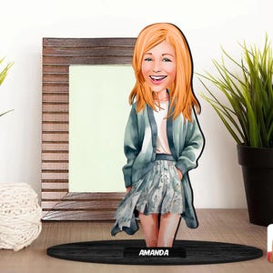 Gepersonaliseerde 3D houten cartoon vrouwelijk beeldje trinket, aangepaste cartoon dame portret, verjaardagscadeau, kerstcadeau, cadeau voor haar