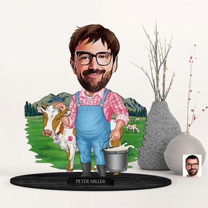 Spersonalizowana figurka 3D z drewna z kreskówek rolnika, spersonalizowany portret rolnika z kreskówek, prezent urodzinowy, prezent świąteczny, prezent dla niego