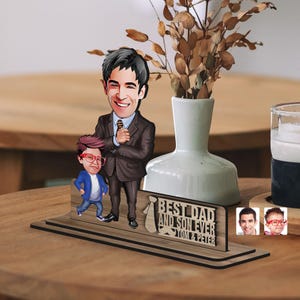 Gepersonaliseerde 3D houten cartoon reliëfbeeldje vader en zoon trinket, aangepast cartoonportret, Vaderdagcadeau, woondecoratie, cadeau voor papa