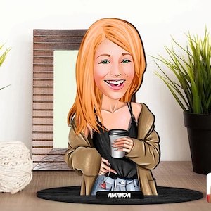 Personalisierte 3D hölzerne karierte weibliche Figur Schmuckstück, kundenspezifisches Karikatur-Damenporträt, Geburtstagsgeschenk, Weihnachtsgeschenk, Geschenk für sie