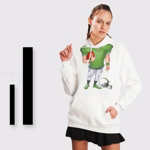 Cartoon Football Player Printed Sweatshirt, Long Sleeve Hooded, Custom Sweatshirt, Custom Hoodie, Stylish Trendy Oversized Hoodie, Best Gift