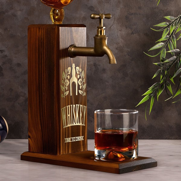 Natural Wooden Gilded Mirror Whiskey Dispenser, Bar, Home Bar and Pub Shed, Man Cave, Wine, Vodka, Liquor Dispenser, Wooden Drink Fountain