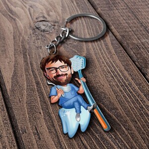 Keychain with Personalized Dentist Caricature, Gift for Him, Custom Cosbaby Key Chain, Boyfriend Gift, Cartoon Portrait, Bobblehead image 6