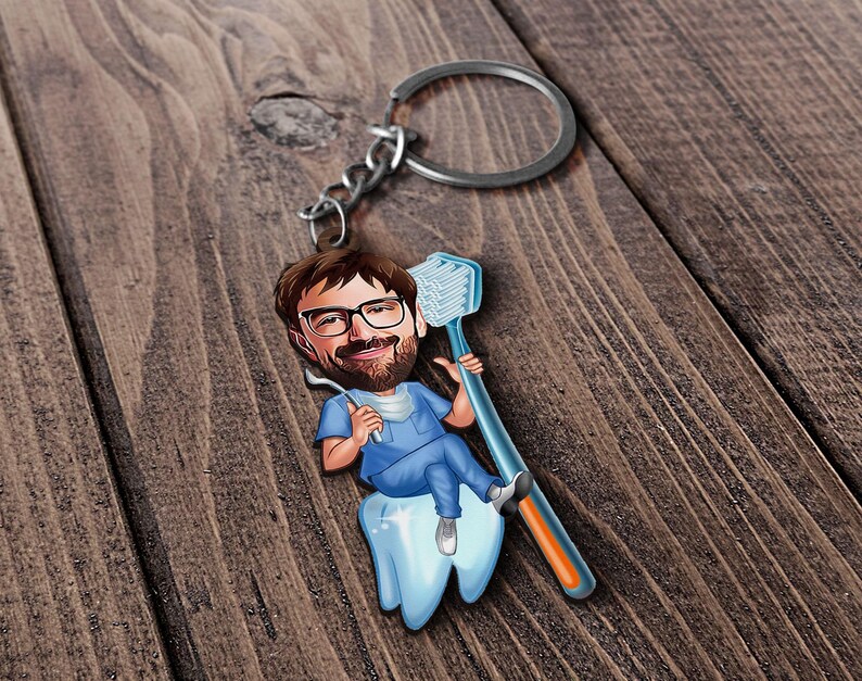 Keychain with Personalized Dentist Caricature, Gift for Him, Custom Cosbaby Key Chain, Boyfriend Gift, Cartoon Portrait, Bobblehead image 6