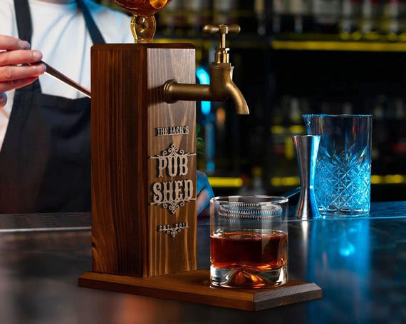 Personalized Embossed Named Wooden Whiskey Dispenser, Bar, Home Bar, Pub and Pub Shed, Wine, Vodka, Liquor Dispenser, Wood Drink Fountain