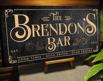 Personalized Canvas Bar Sign, Custom Canvas Bar Frame, Pub, Pub Shed, Man Cave Decor, Home Bar Decor, Basement Bar Decor, Gift for Man