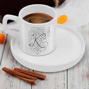 Ensemble personnalisé de lettres de calligraphie expresso/tasse à café turque, tasse à expresso personnalisée, cadeau de pendaison de crémaillère, cadeau d'anniversaire pour les amateurs de café