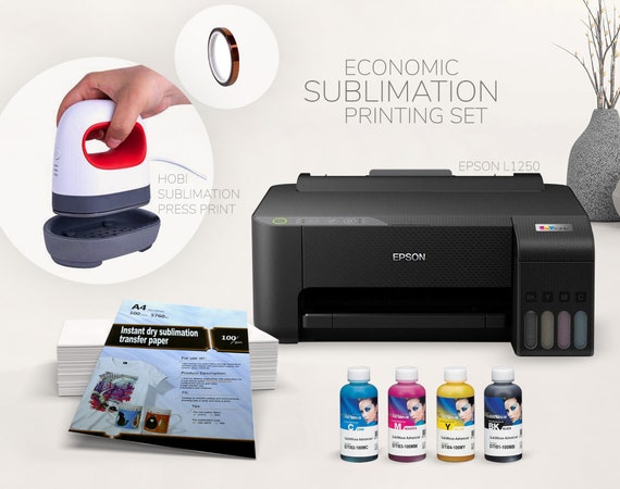 Epson L1250 A4 Printer Economic Sublimation Printing Set, Hobi Printing  Press, 4 Colors Sublimation Ink Set, A4 100 Gsm Paper 100 Sheets 
