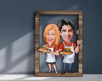 Amant caricaturé en bois 3D personnalisé, Art mural de couple, Portrait de dessin animé personnalisé, décoration d'intérieur en bois, cadeau d'anniversaire, cadeau de Noël, décoration murale