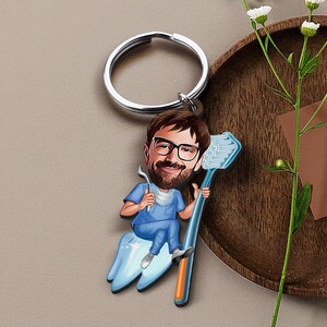 Keychain with Personalized Dentist Caricature, Gift for Him, Custom Cosbaby Key Chain, Boyfriend Gift, Cartoon Portrait, Bobblehead image 3