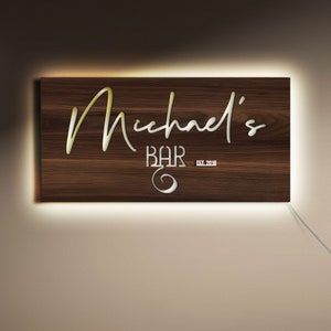 Letrero de madera con luz LED personalizado para barra, letrero de madera con relieve personalizado, decoración de barra de sótano, cueva de hombre, pub, letrero de bar, decoración del hogar, barra de whisky