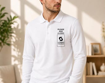 10 Pack Custom Logo Long Sleeve White Polo Shirts | Personalized Cotton Work Polo | Unisex Business Uniform | Bulk Team Apparel