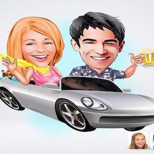 Personalized Couple Drawing / Car Lovers Couple Drawing / Gift ideas for valentine / Illustration Painting