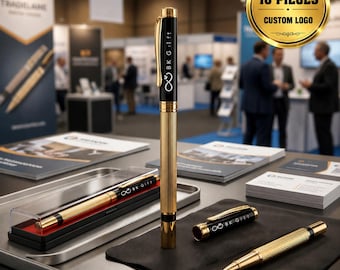 Custom Logo Metal Roller Pen Set of 10 | Personalized Business Promotional Pens | Engraved Executive Office Pen | Corporate Gift for Clients