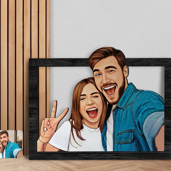 Personalized 3D Wooden Cartoon Family Wall Art, Custom Lovers Cartoon Portrait, Gift for Christmas, Gift for Family, Gift for Valentines