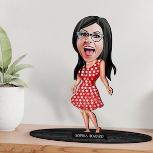 Personalisierte 3D hölzerne karierte Freundin, Frau Figur Schmuckstück, kundenspezifisches Karikatur-Porträt, Geburtstagsgeschenk, Weihnachtsgeschenk, Jahrestagsgeschenk