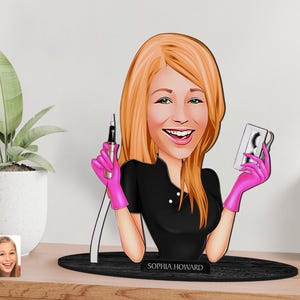 Gepersonaliseerde 3D houten cartoon schoonheidsexpert beeldje trinket, aangepast cartoonportret, verjaardagscadeau, kerstcadeau, cadeau voor haar