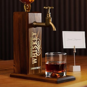 Natural Wooden Gilded Mirror Whiskey Dispenser, Bar, Home Bar and Pub Shed, Man Cave, Wine, Vodka, Liquor Dispenser, Wooden Drink Fountain