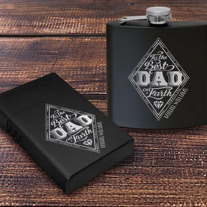Set regalo con fiaschetta e scatola per sigarette incisa al laser personalizzata, fiaschetta personalizzata da 6 once, custodia per sigarette in metallo, il miglior regalo per papà