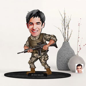 Personalisierte 3D hölzerne karierte Soldatenfigur Schmuckstück, kundenspezifisches Karikaturtruppenporträt, Geburtstagsgeschenk, Weihnachtsgeschenk, Geschenk für ihn