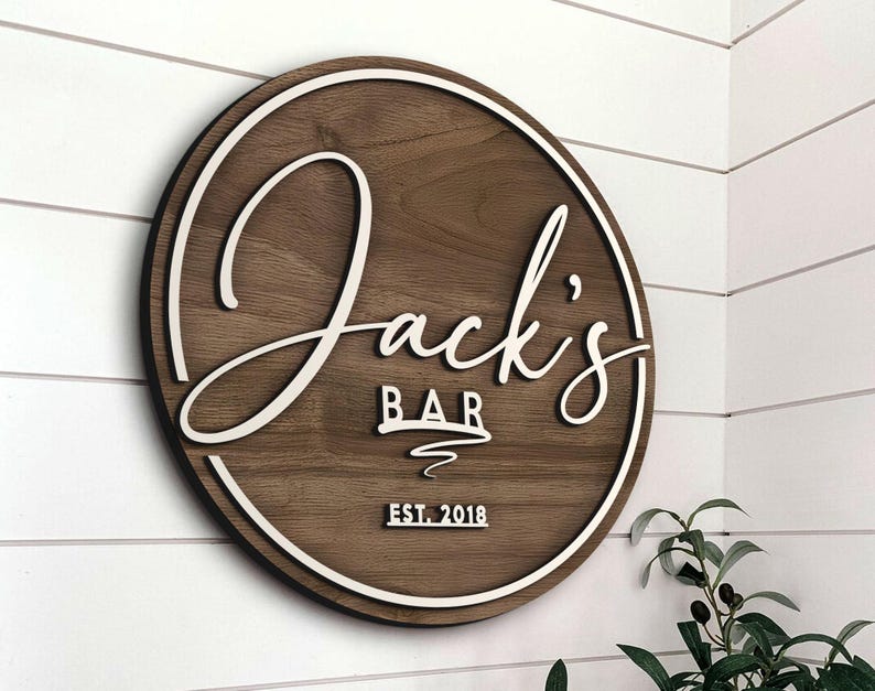 Enseigne de bar 3D personnalisée en bois en relief, Enseigne ronde en bois, Enseigne en bois personnalisée, Enseigne de bar pour la maison, Cabane, Homme des cavernes, Pub, Décoration de bar, Bar de sous-sol image 8