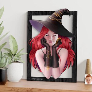 Kundengerechte 3D hölzerne karierte Halloween-Hexe malerei, kundenspezifisches Karikatur-Porträt, Geschenk für Halloween, glückliches Halloween, Geschenk für die Familie