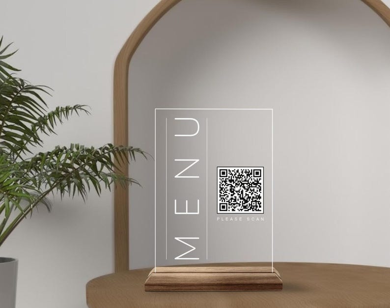 Custom Made QR Code Menu Sign, Custom Natural Wood and Acrylic ...