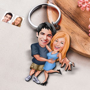 Key Chain with Personalized Couple Lovers Cartoon, Valentines Gift, Custom Key Ring, Boyfriend Gift, Girlfriend Gift, Anniversary Gift