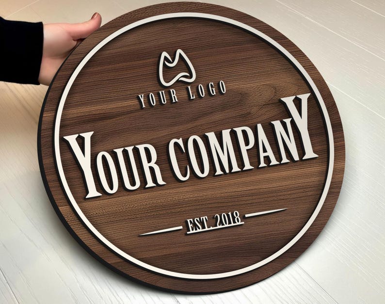 Personalized Wooden Logo Sign, Wooden Round Sign, Custom Wood Office Sign, Business Commerical Signage, Shop Logo Sign, Laser Cut Logo Sign image 4