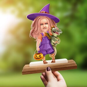 Aanpasbare 3D houten standaard cartoon-snuisterij, aangepast cartoonportret, cadeau voor Halloween, Happy Halloween, cadeau voor familie, cadeau voor kinderen
