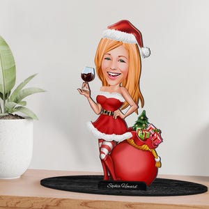 Personalized Christmas 3D Wooden Cartooned Figurine Trinket, Custom Cartoon Girl Portrait, Christmas Gift, Anniversary Gift, Gift for Her